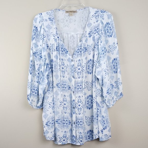 Vintage Floral Neck Tie Button Blouse White